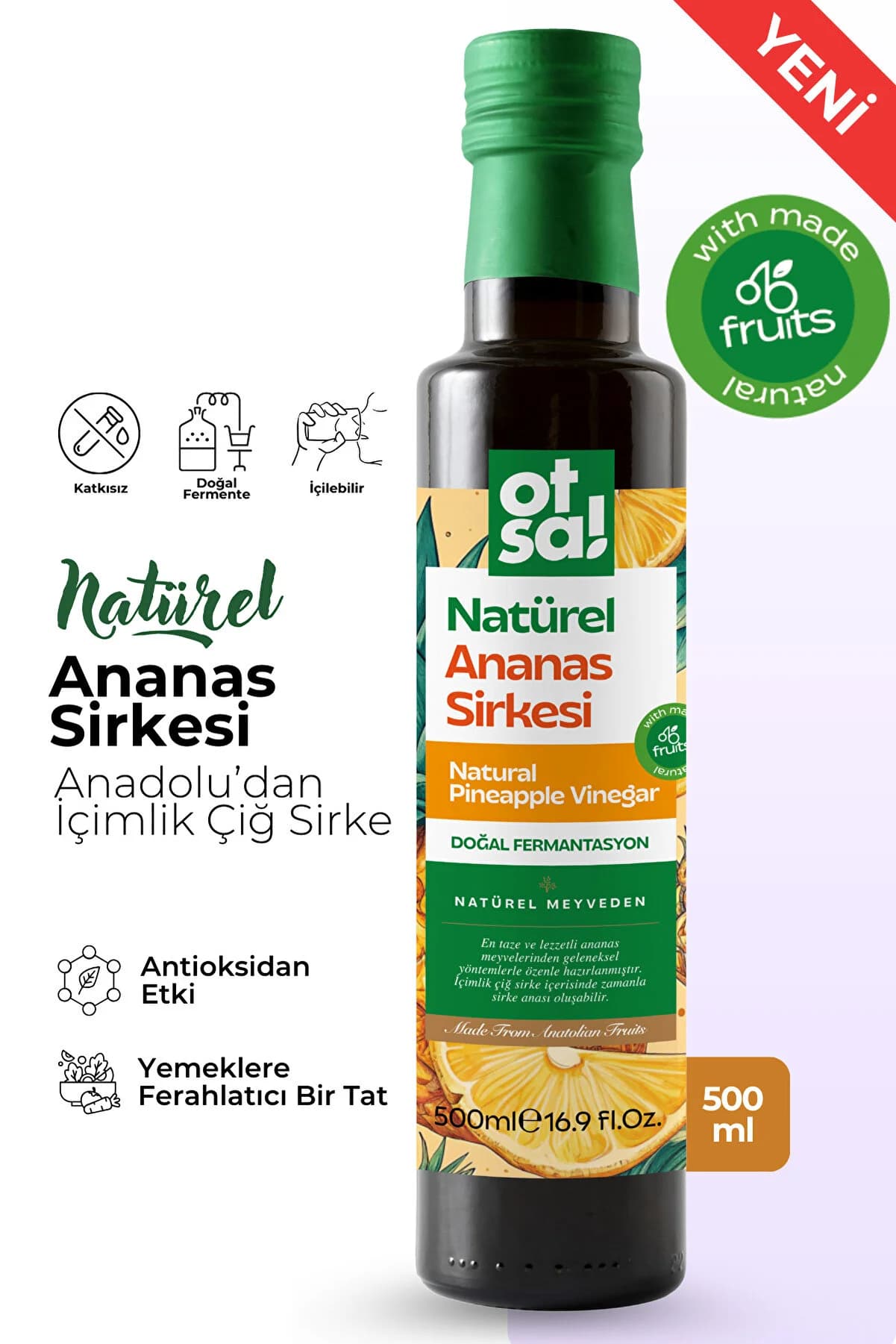 Otsa Detox Ve Kilo Kontrolüne Destek Doğal Fermente Ananas Form Sirkesi 500 ml