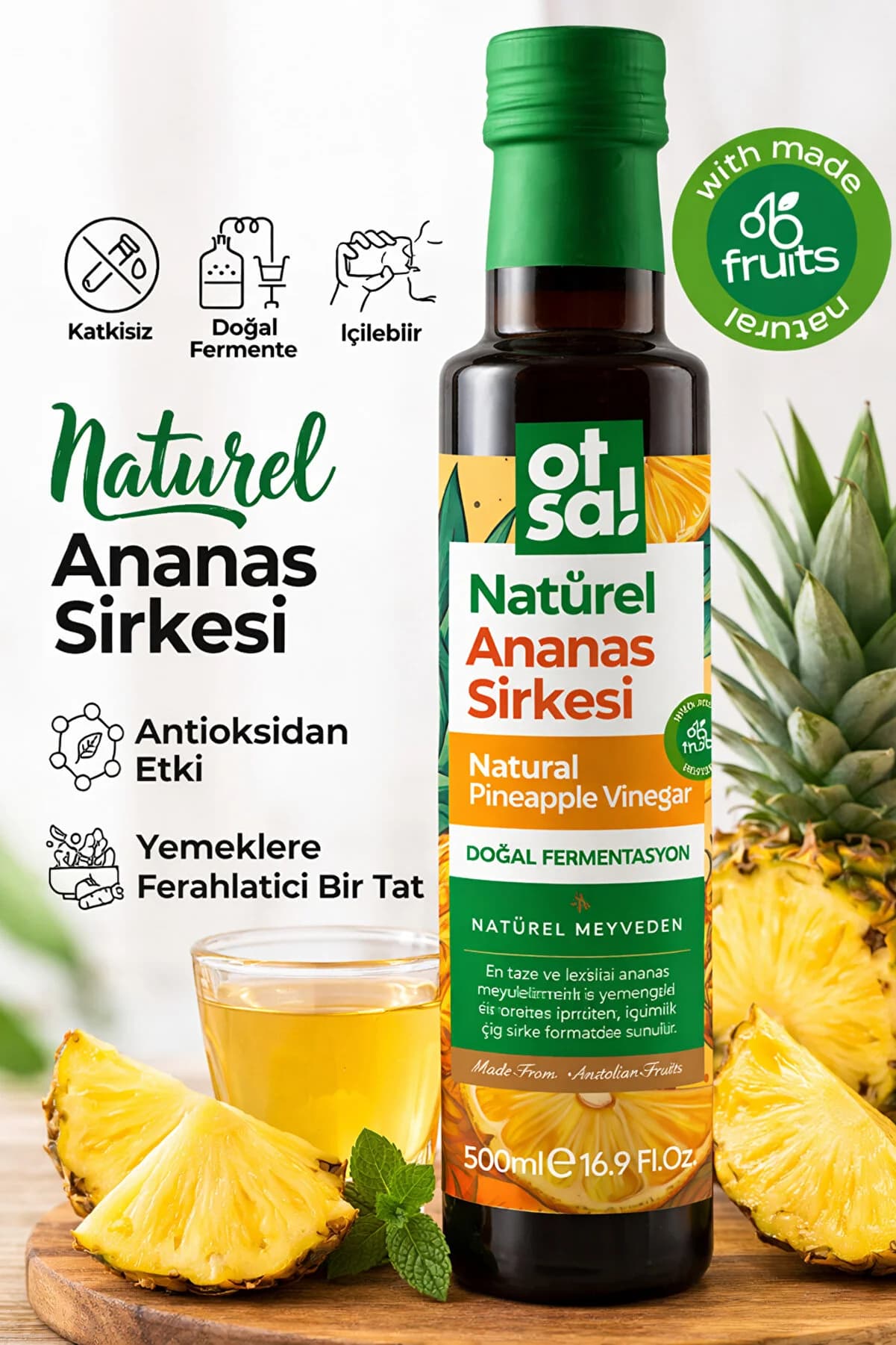 Otsa Detox Ve Kilo Kontrolüne Destek Doğal Fermente Ananas Form Sirkesi 500 ml