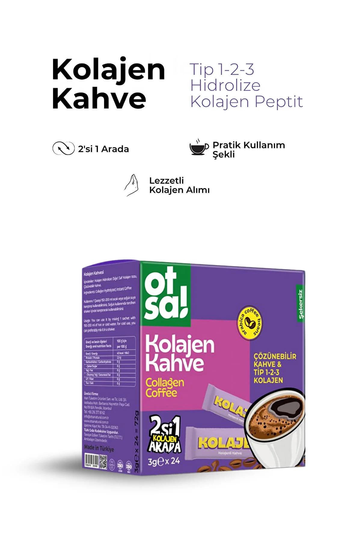 Otsa Kolajen Kahve Ketojenik Diyete Uygun Saf Kolajen ve Yoğun Kahve Lezzeti