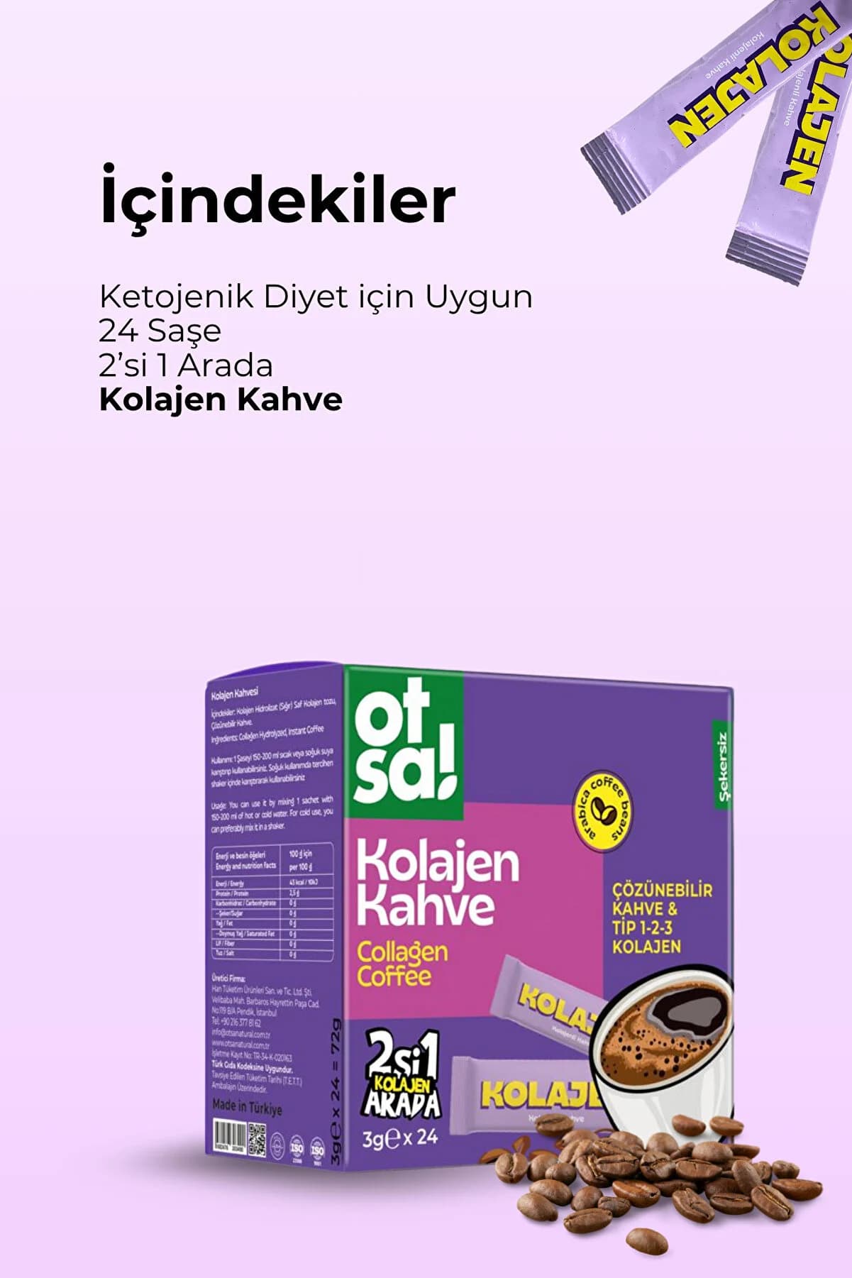 Otsa Kolajen Kahve Ketojenik Diyete Uygun Saf Kolajen ve Yoğun Kahve Lezzeti