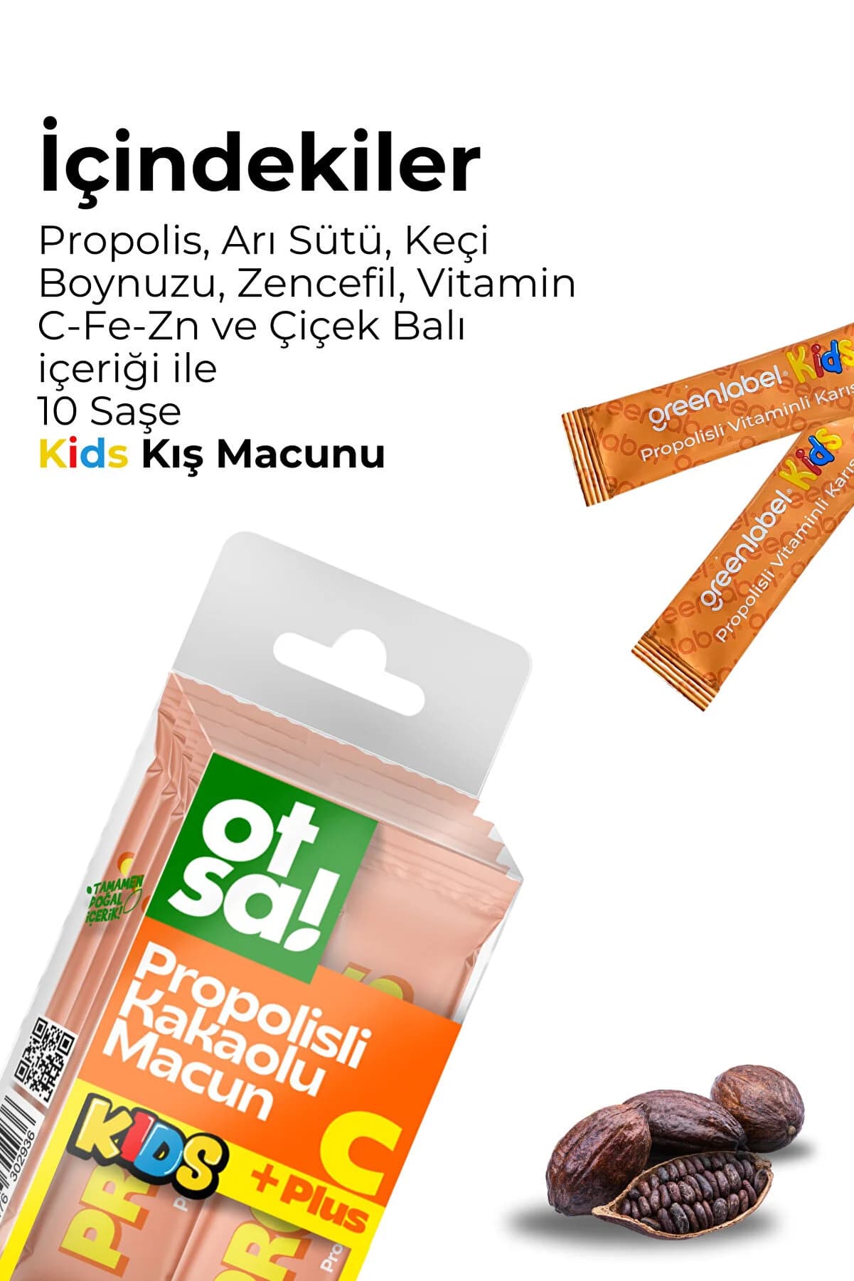 Green Label Otsa Kids Kış Macunu Stick 12g X 10 Adet - Ballı, Propolisli, Kakao Aromalı