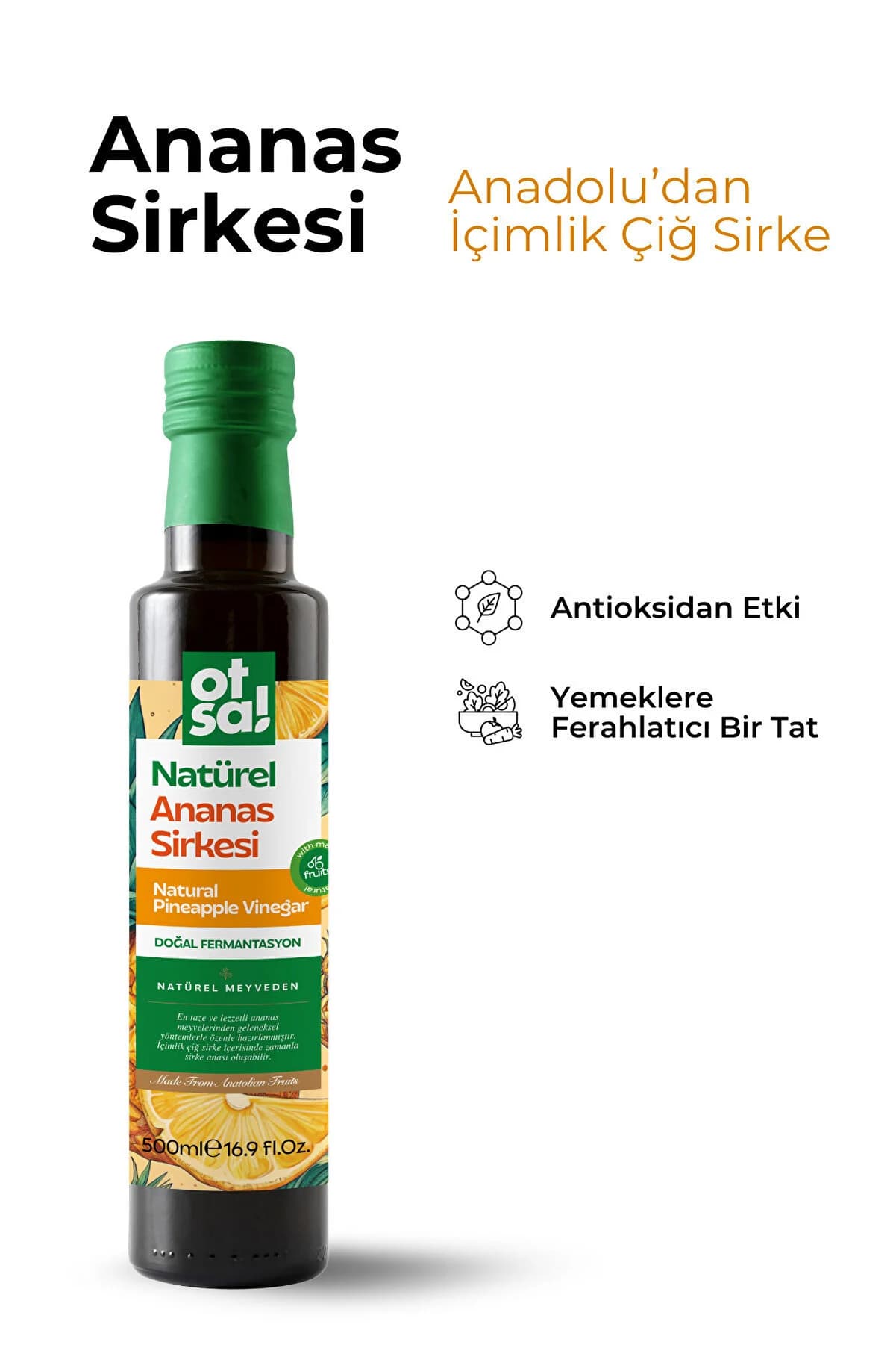 Otsa Detox Ve Kilo Kontrolüne Destek Doğal Fermente Ananas Form Sirkesi 500 ml