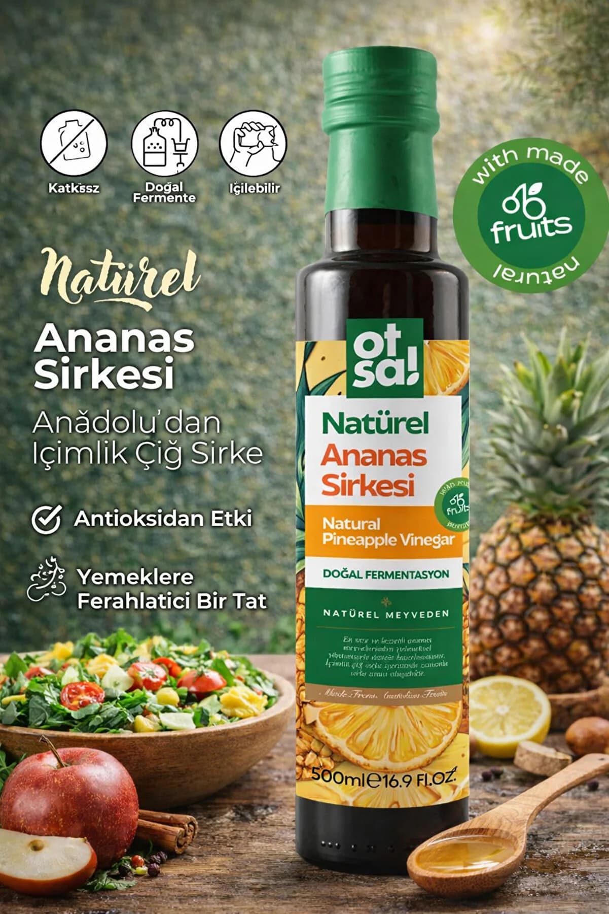 Otsa Detox Ve Kilo Kontrolüne Destek Doğal Fermente Ananas Form Sirkesi 500 ml
