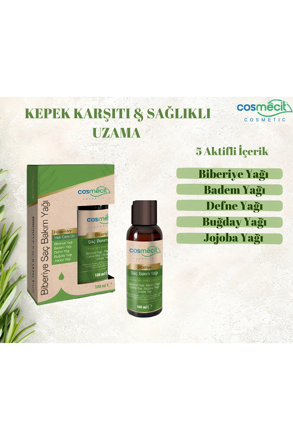 cosmecit Biberiye Saç Bakım Yağı 100ml - Besleyici & Güçlendirici Bitkisel Formül