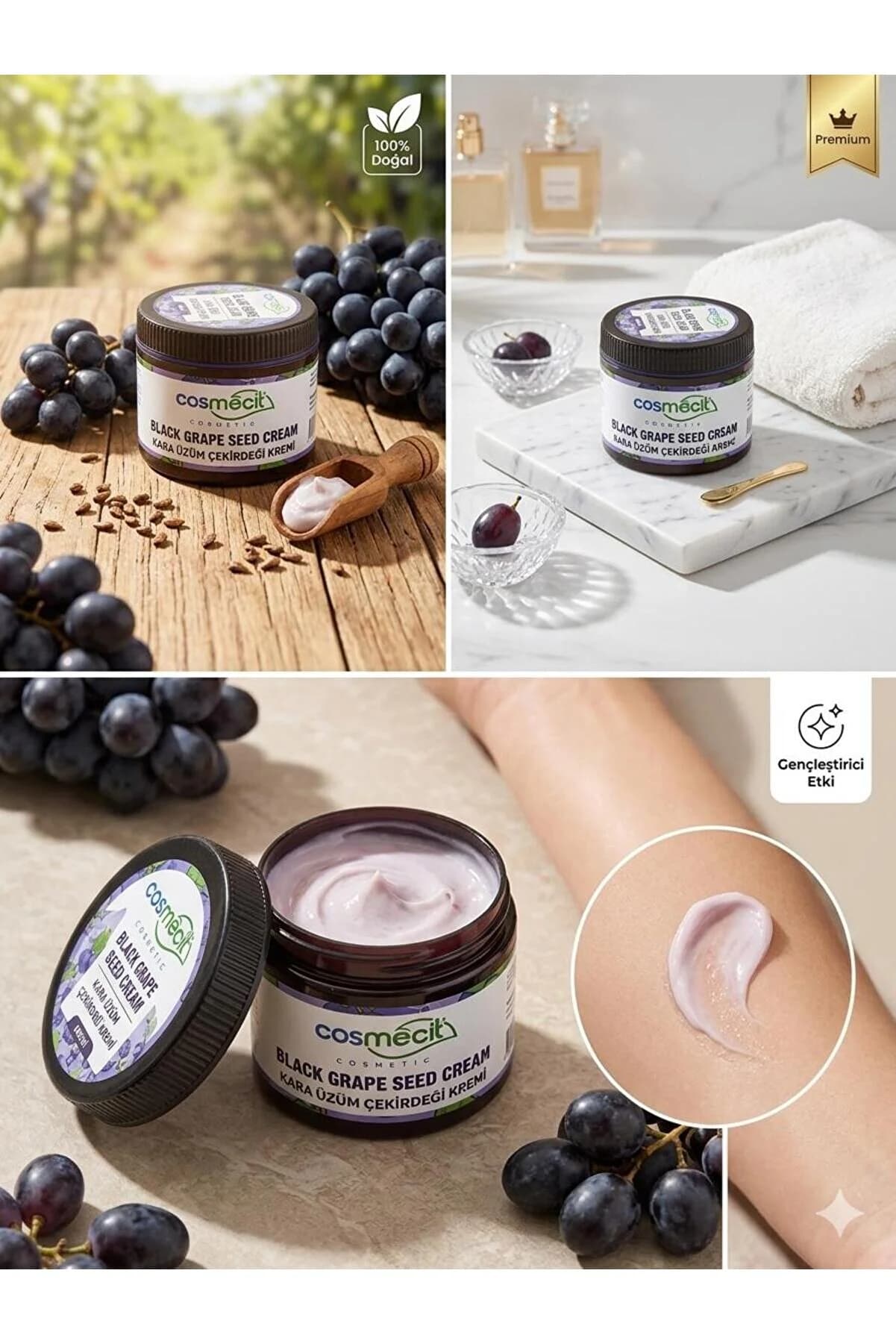 cosmecit Doğal Kara Üzüm Çekirdeği Kremi 100ml - Gençleştirici, Nemlendirici ve Antioksidan Etkili Bakım Kremi