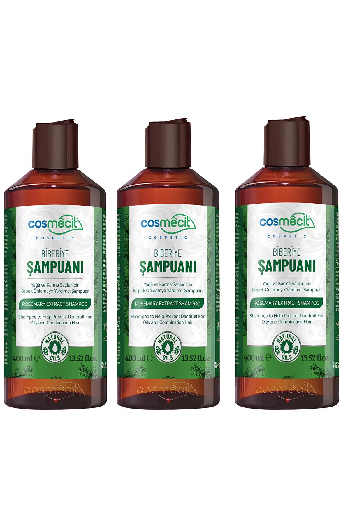 cosmecit Yağlı Ve Karma Saçlar İçin Kepek Önlemeye Yardımcı Biberiye Özlü Şampuan 3*400ML