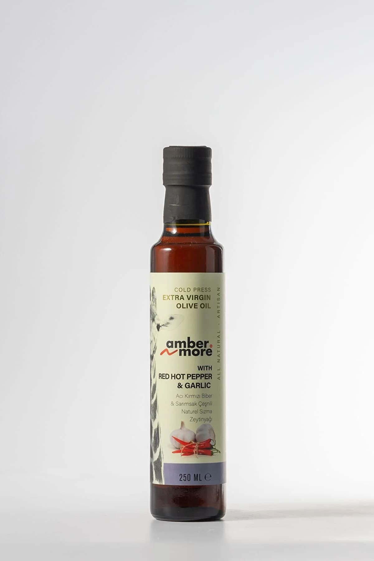 AMBERNMORE Acı Kırmızı Biber&Sarımsak Çeşnili Naturel Sızma Zeytinyağı 250 ml