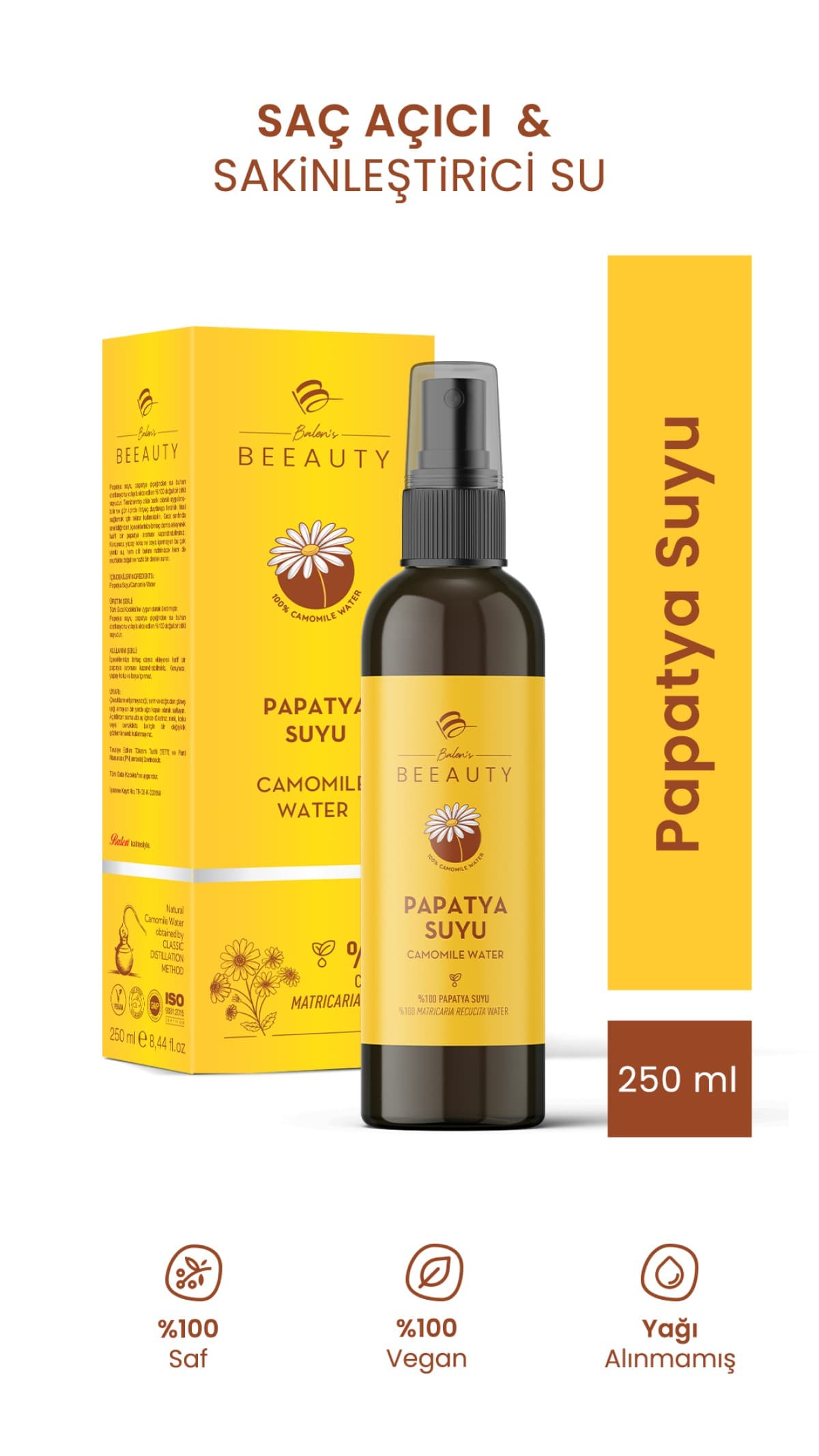 SAF PAPATYA HİDROSOLÜ 250 ML