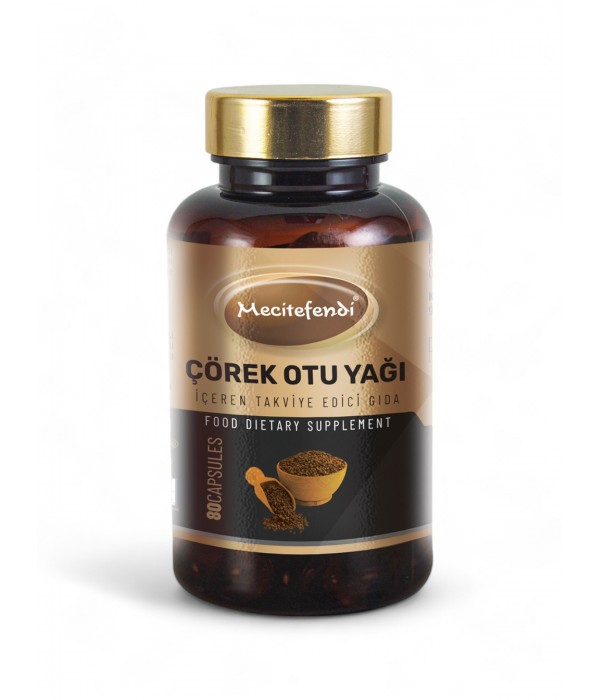 MECİTEFENDİ ÇÖREK OTU YAĞI İÇEREN TAKVİYE EDİCİ GIDA (80 Kapsül* 1300mg) MECİTEFENDİ ÇÖREK OTU YAĞI İÇEREN TAKVİYE EDİCİ GIDA (80 Kapsül* 1300mg)